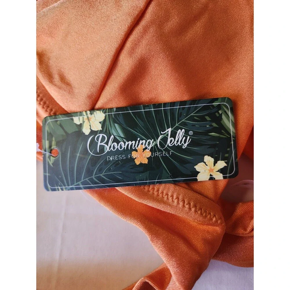 Blooming Jelly 2 Piece Size Mediu High Cut Bikini Halter Top Swimsuit Orange NWT